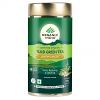 Зеленый чай тулси с лимоном и имбирем, 100 г, Органик Индия; Tulsi Green Tea with Lemon and Ginger, 100 g, Organic India
